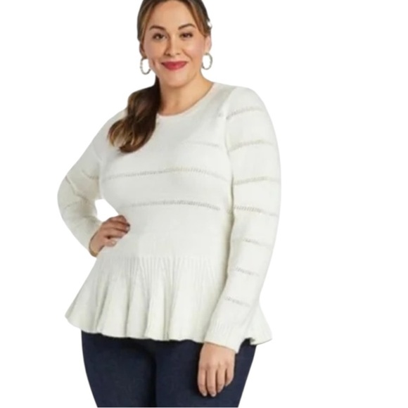 NWT Draper James Peplum Knit Pointelle Sweater Willow White Size XXL - Picture 2 of 14